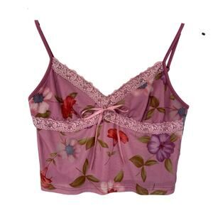 Y2K 90s Babydoll Floral Top Womens Small Pink Cropped Dainty Fairy Bow Tie Cami